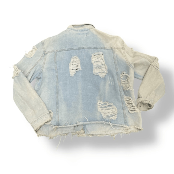 Women’s Prettylittlething Denim Distressed Jean Jacket Size XL - Picture 9 of 10